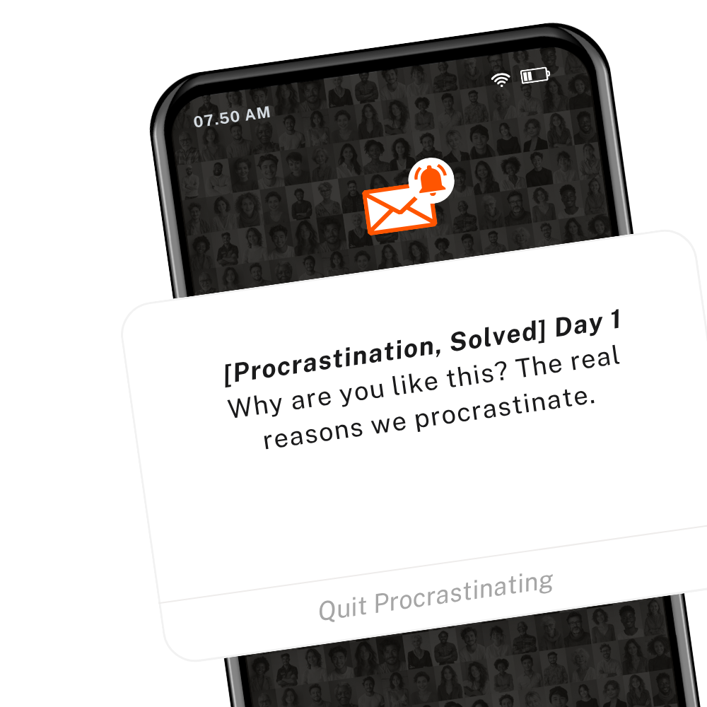 Phone showing a notification related to procrastination
