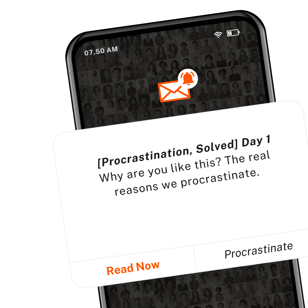 Phone showing a notification related to procrastination